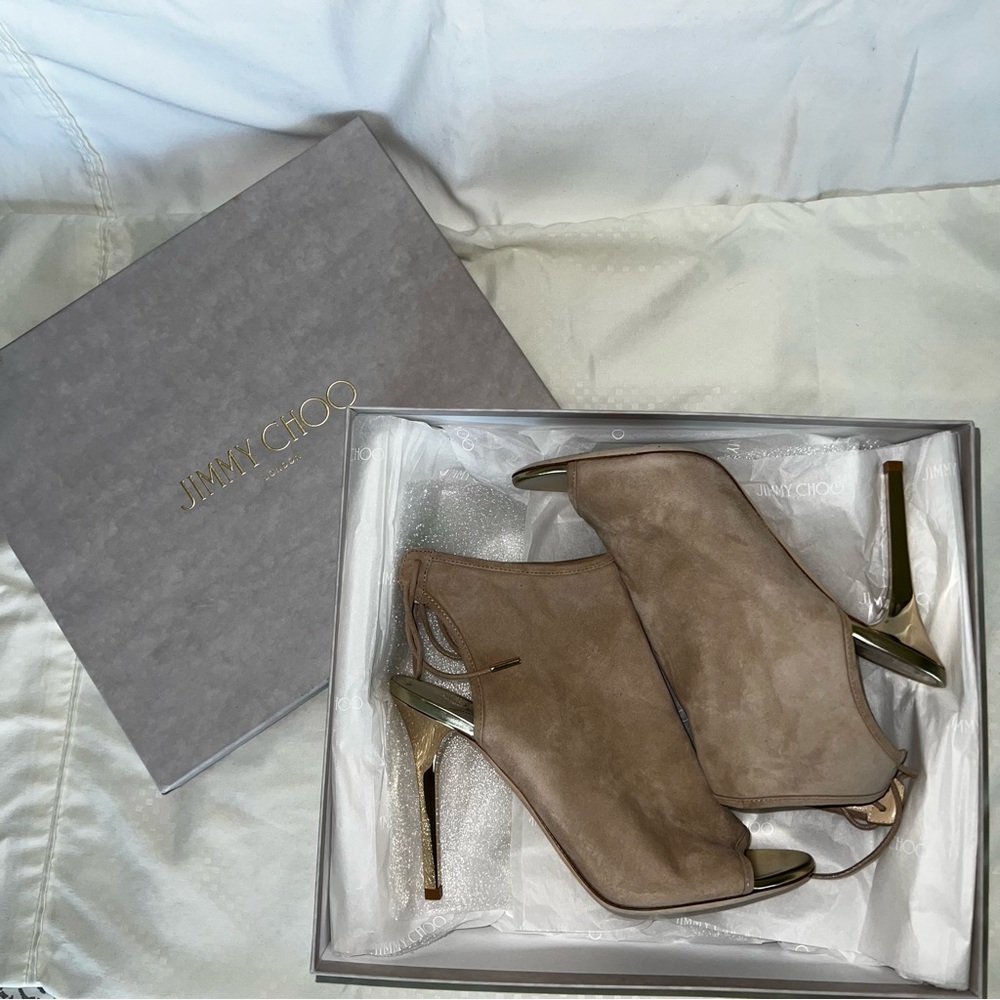 Jimmy Choo suede/mirror leather sandal booties 39 1/2